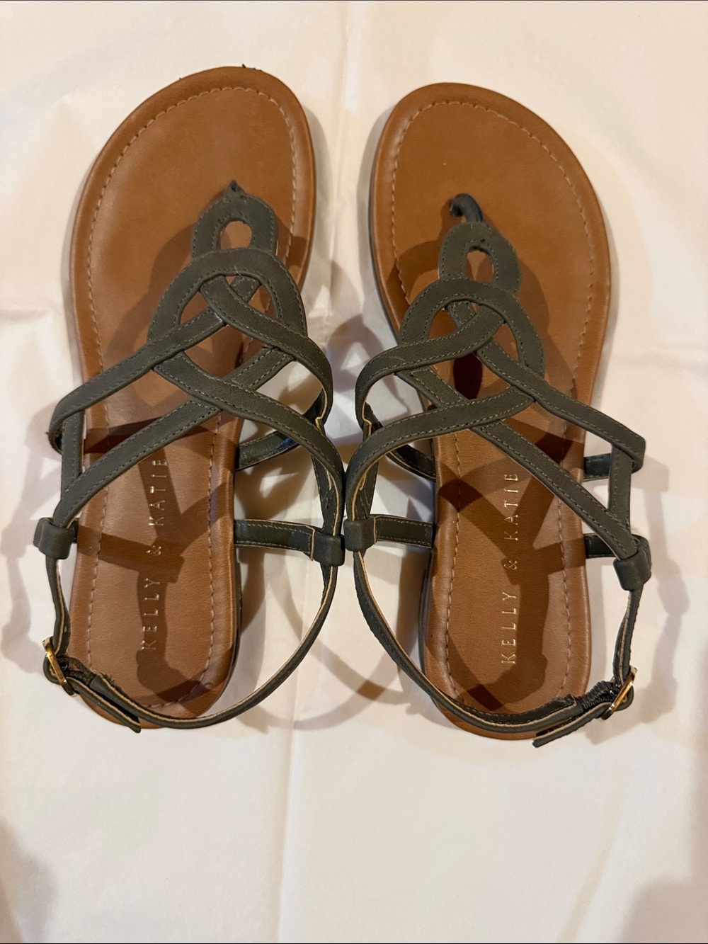 Kelly & Katie Olive Green Knotted Strappy Sandals for Women